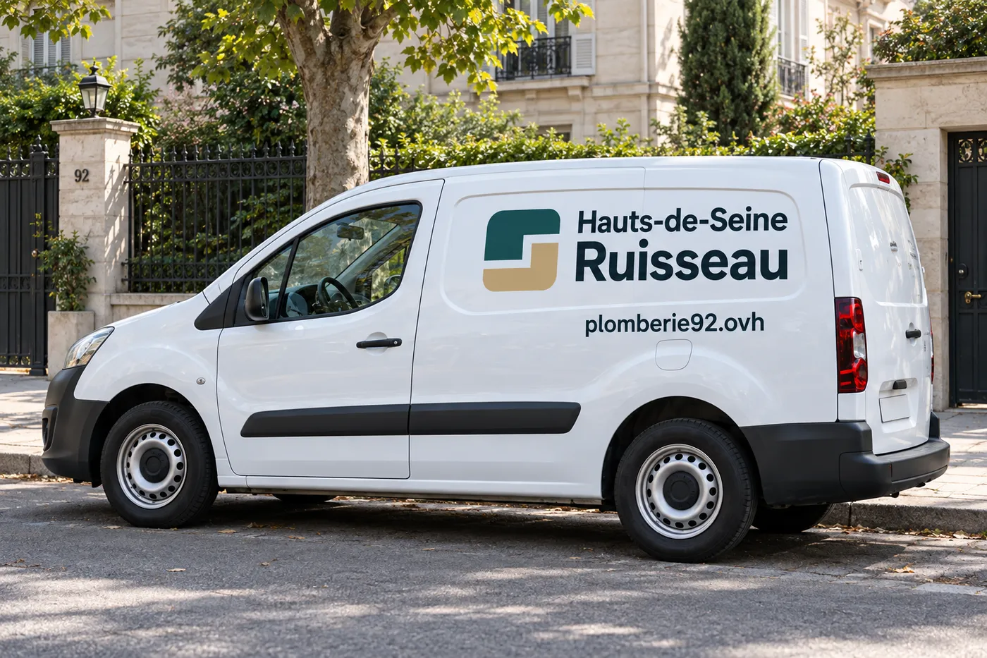 Camionnette d'intervention Hauts-de-Seine Ruisseau garée dans une rue résidentielle des Hauts-de-Seine